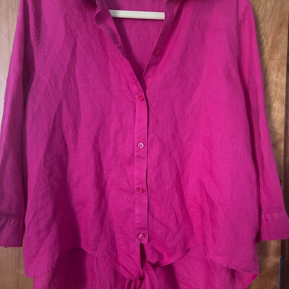 Chico's Fuchsia Button-Down/ Tie Shirt
